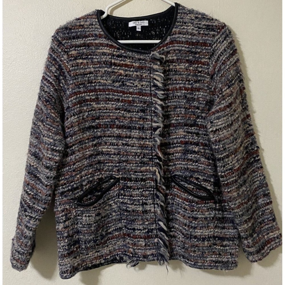 Gio & Gio Long Sleeve Italian Knit Women's Designer Sweater Red Black Gray Small